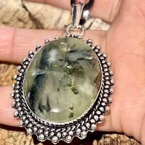 Round Moss Prehnite Pendant 2 1/2”